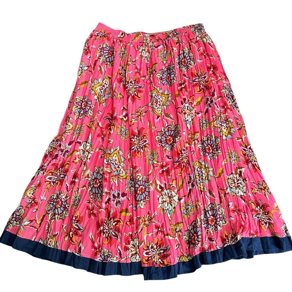 Ellen Weaver Pink Floral Pleated Midi Maxi Skirt Size 1X Elastic Waist